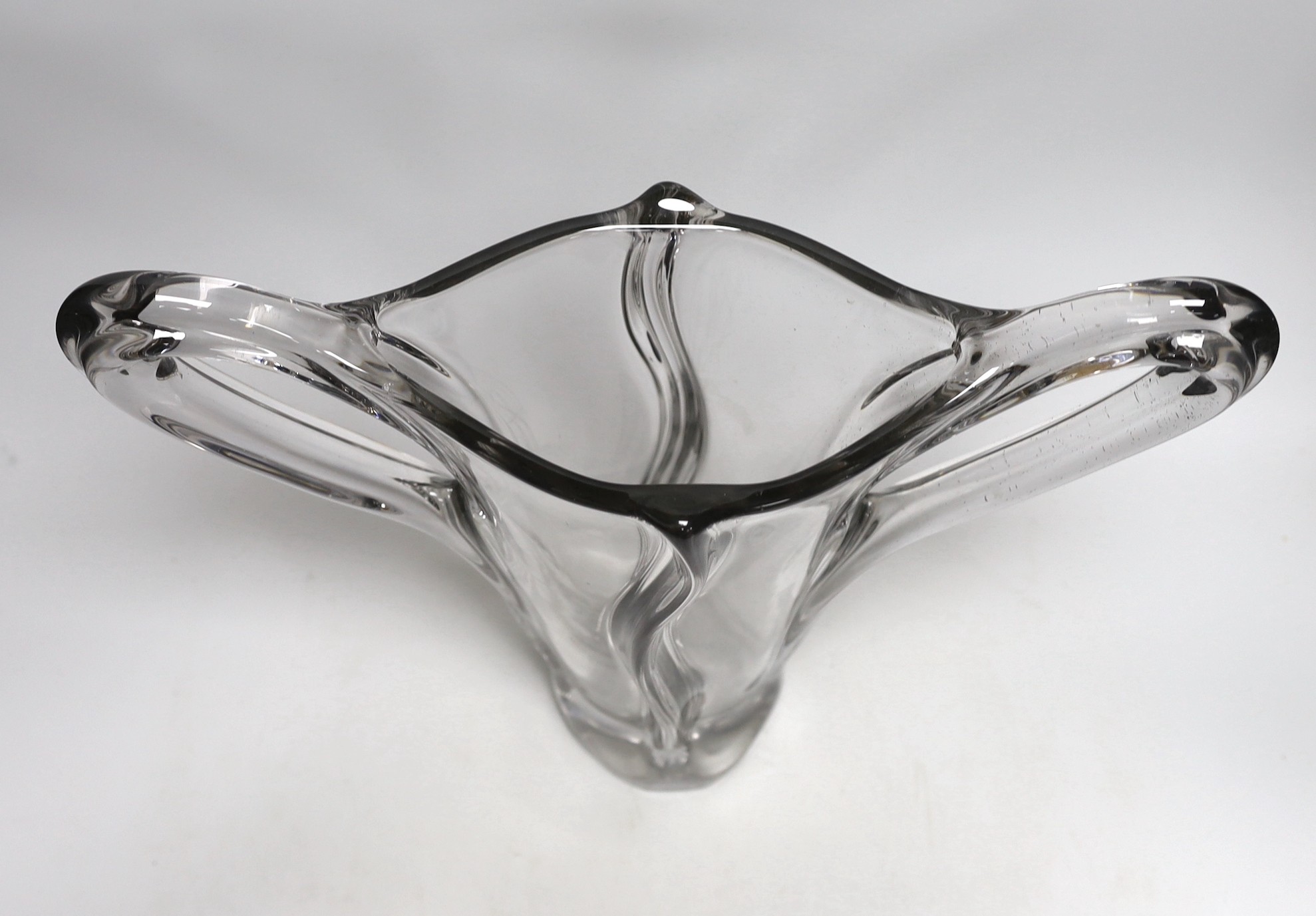 A French 1950's two handled glass vase, 37cm high